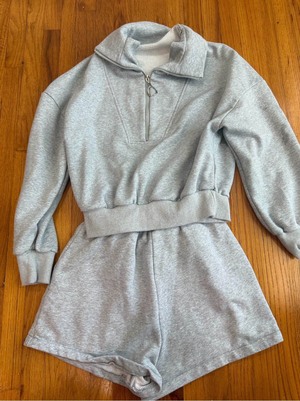 Cozy Heather Gray Half-Zip Sweatshirt & Shorts Set